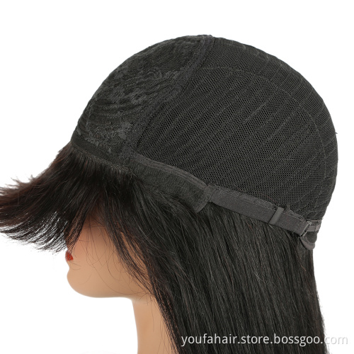 Raw Indian Virgin Remy Human Hair Cuticle Aligned Straight Hair Non Lace Wigs for Black Women Glueless Machine Made Bangs Wigs